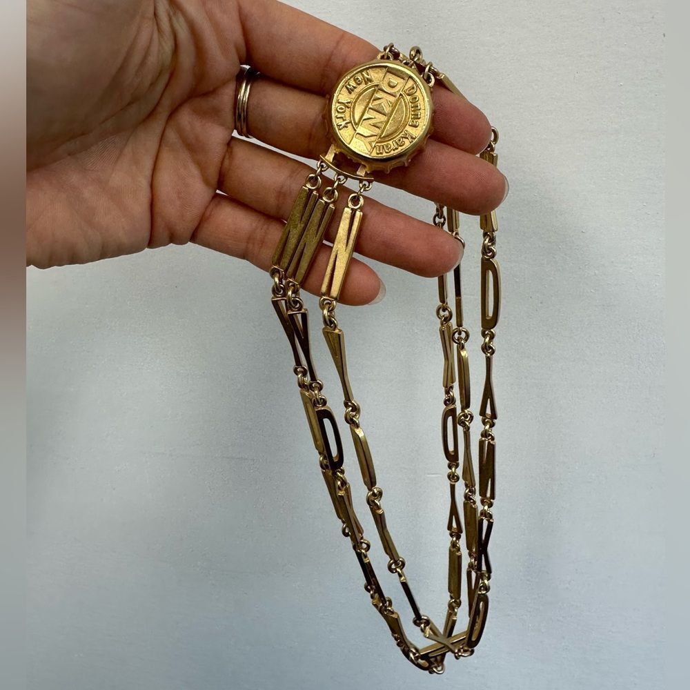 Vintage DKNY 80’s RARE Bottle Cap Layered Necklace Gold Tone - Picture 5 of 13